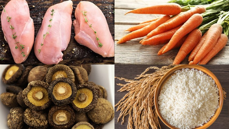 Nguyên liệu món ăn cháo gà nấm