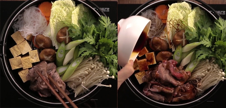 Bước 2 Nấu lẩu Lẩu sukiyaki