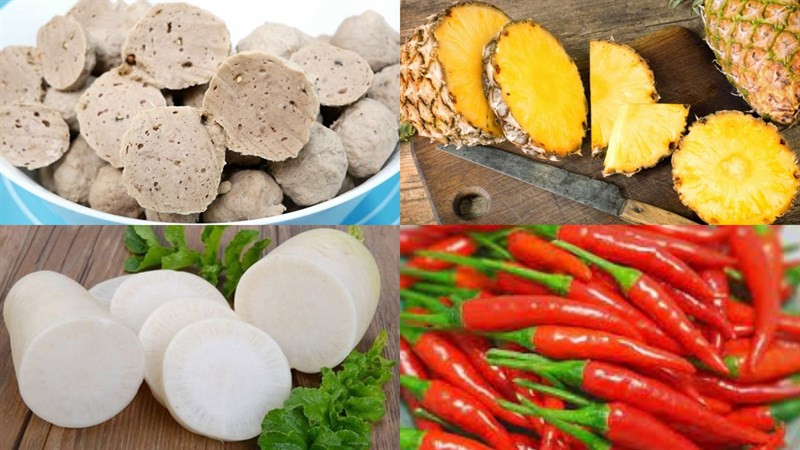 Nguyên liệu món ăn lẩu bò viên sa tế và chua cay