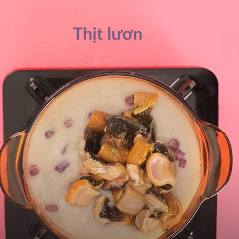 Bước 3 Nấu cháo Cháo lươn khoai lang tím