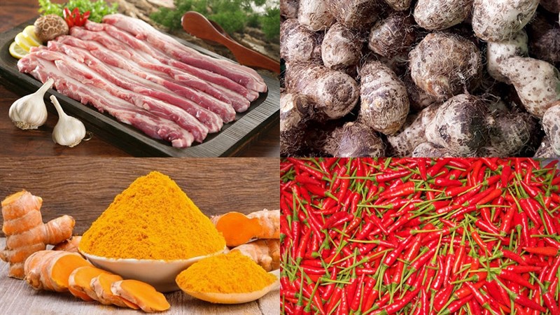 Nguyên liệu món ăn khoai sọ kho thịt