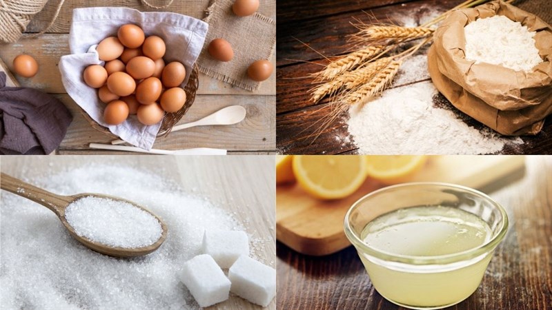 Nguyên liệu món ăn bánh bông lan mini 3 vị bằng nồi chiên không dầu