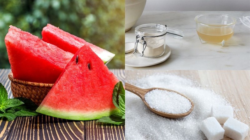 Nguyên liệu món ăn thạch rau câu dưa hấu, rau câu dưa hấu sữa, râu câu dưa hấu phô mai