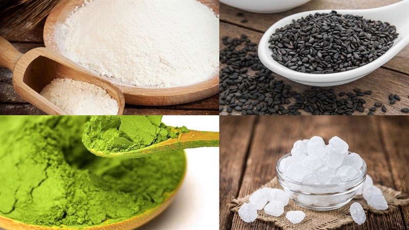 Nguyên liệu món ăn bánh trôi nước trà xanh nhân mè đen