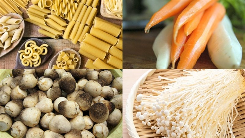 Nguyên liệu món ăn nui nấu nấm rau củ chay