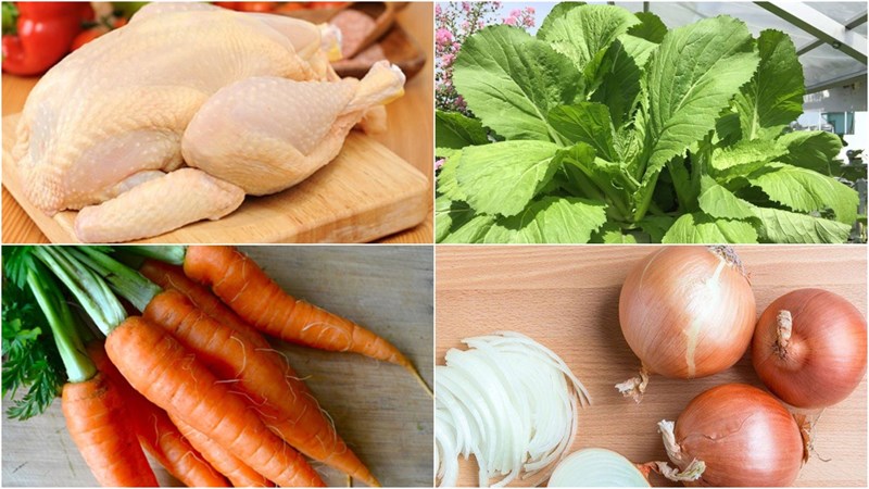 Nguyên liệu món ăn gà hấp cải bẹ xanh