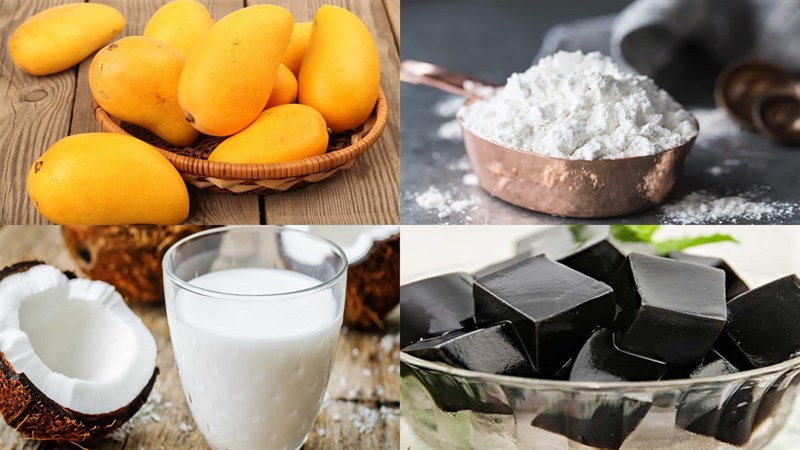 Nguyên liệu món ăn chè xoài trân châu, nếp cẩm và bột báng