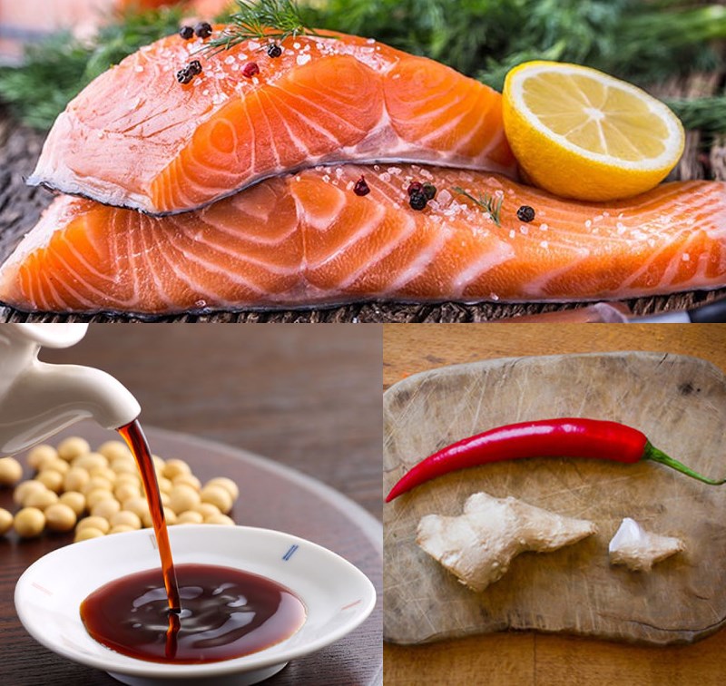 Nguyên liệu món ăn cá hồi hấp xì dầu