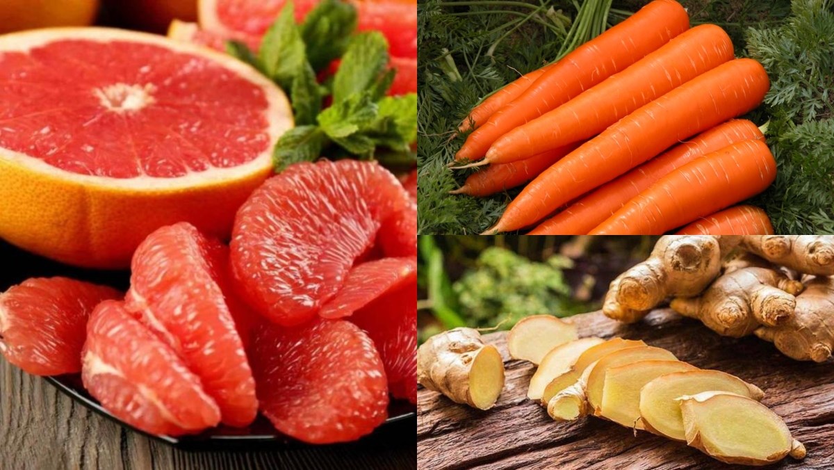 Nguyên liệu món ăn nước ép bưởi sơ ri, nước ép bưởi cà rốt, nước ép bưởi táo