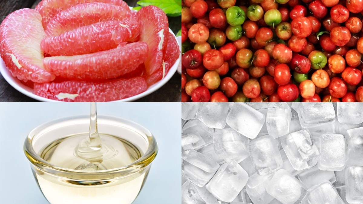 Nguyên liệu món ăn nước ép bưởi sơ ri, nước ép bưởi cà rốt, nước ép bưởi táo