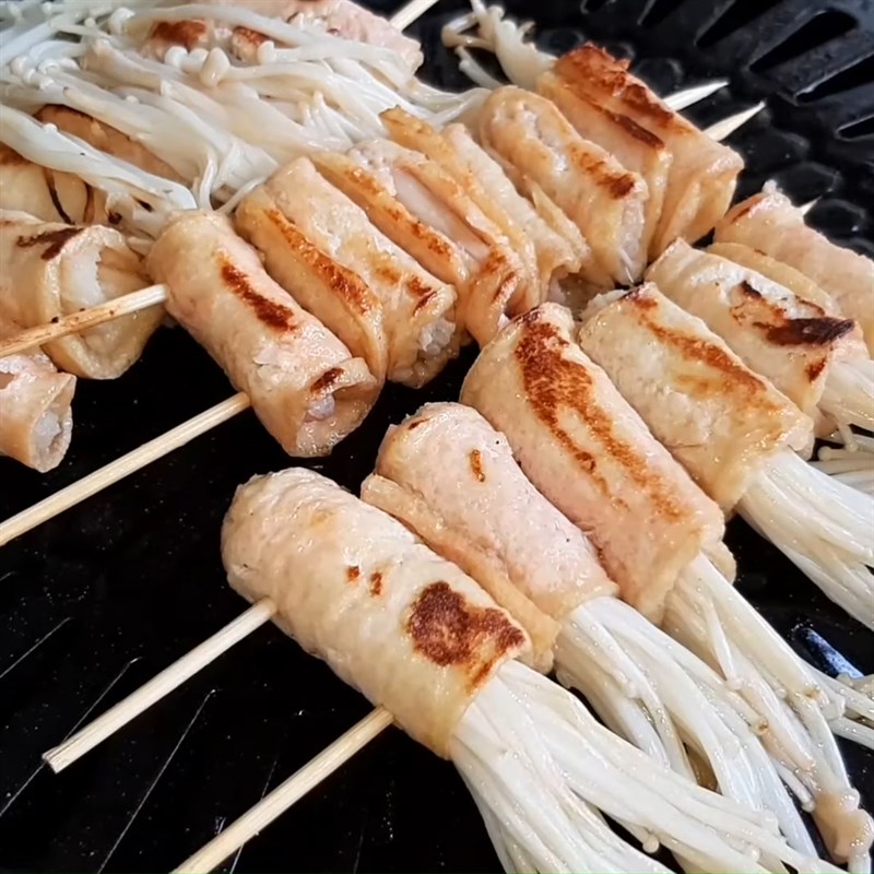 Bước 5 Nướng đậu hũ Đậu hũ cuộn nấm kim châm nướng
