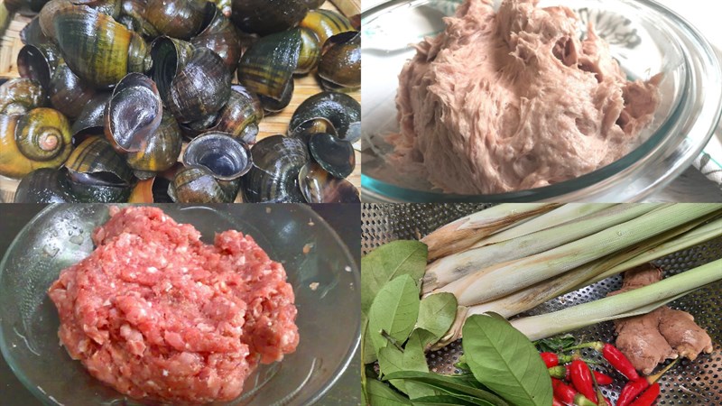 Nguyên liệu món ăn ốc bươu nhồi thịt