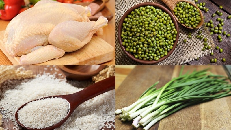 Nguyên liệu món ăn cháo gà đậu xanh