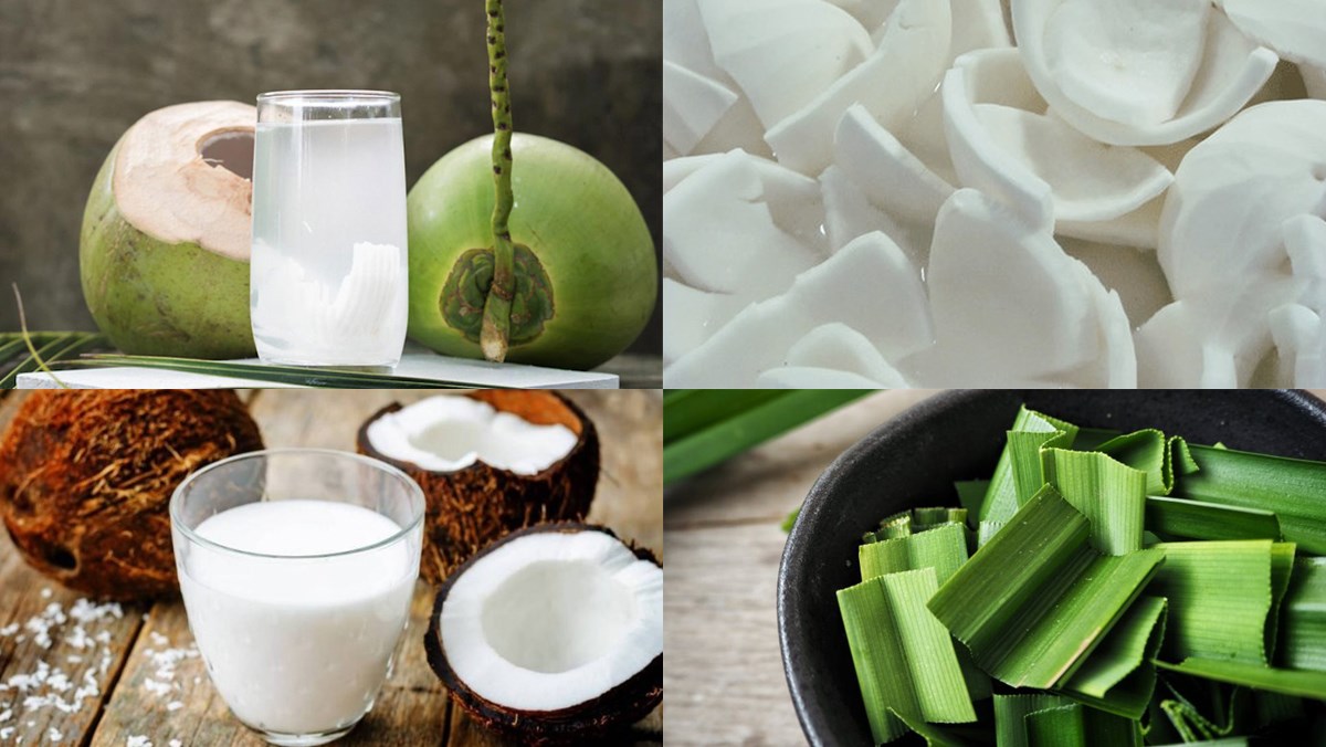 Nguyên liệu món ăn rau câu dừa sợi, rau câu dừa sợi nước cốt dừa, rau câu dừa sợi nước cốt dừa lá dứa