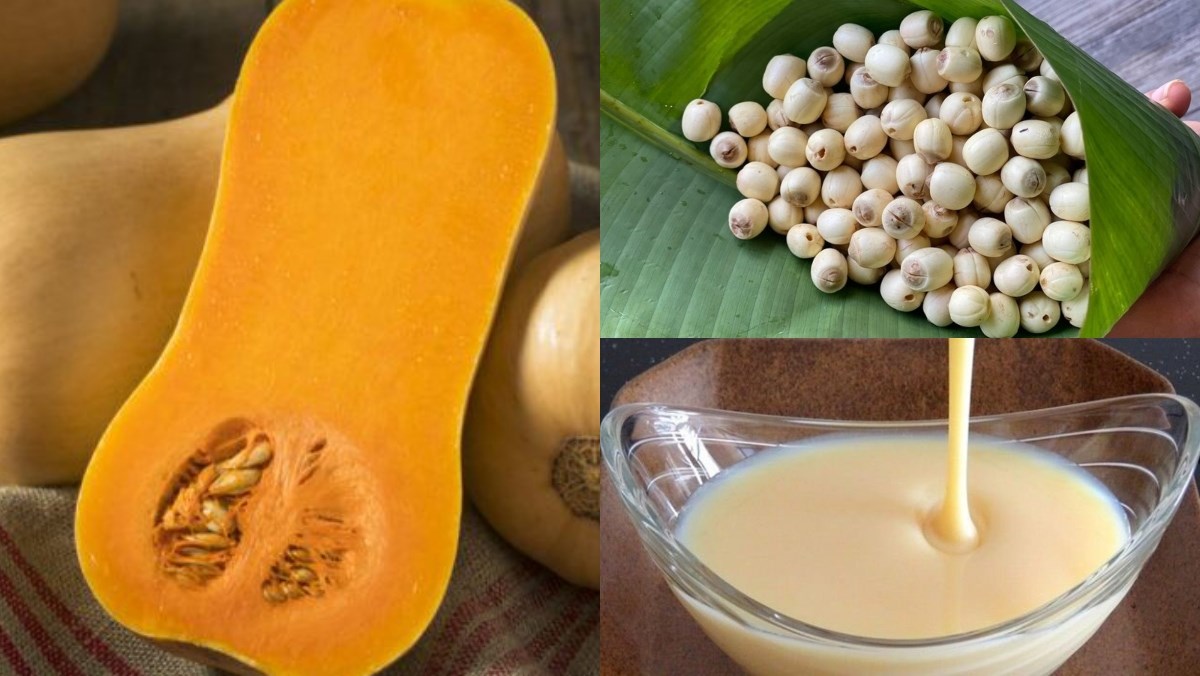 Nguyên liệu món ăn sữa bí đỏ hạt sen