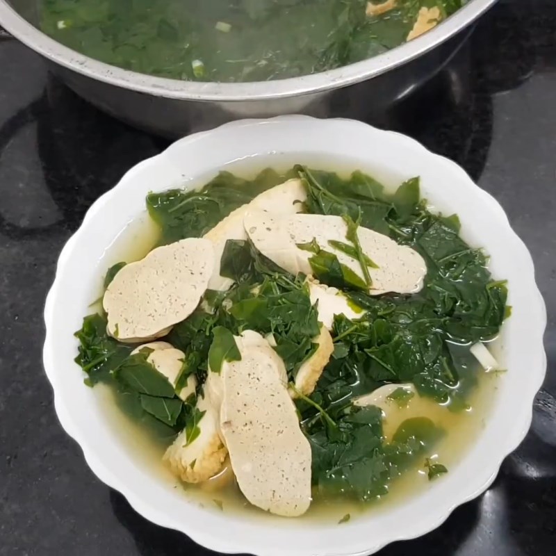 Bước 3 Thành phẩm Canh rau ngót chay đậu hũ chả chay