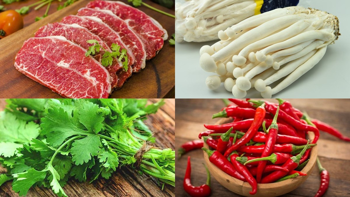 Nguyên liệu món ăn thịt bò xào nấm hải sản