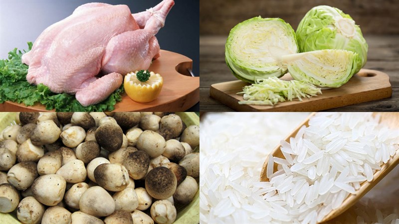 Nguyên liệu món ăn cháo gà nấm