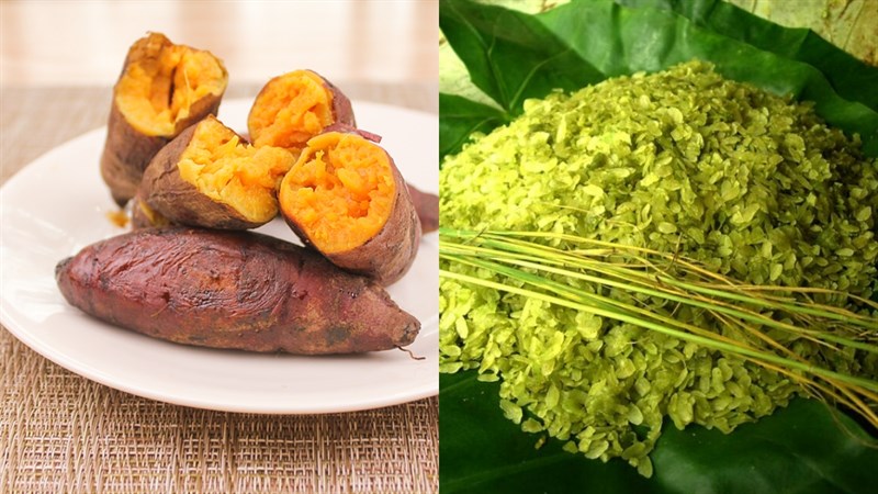 Nguyên liệu món ăn chè cốm khoai lang và chè cốm khoai môn