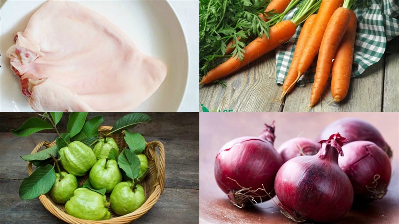 Nguyên liệu món ăn gỏi ổi tai heo và gỏi ổi ốc giác