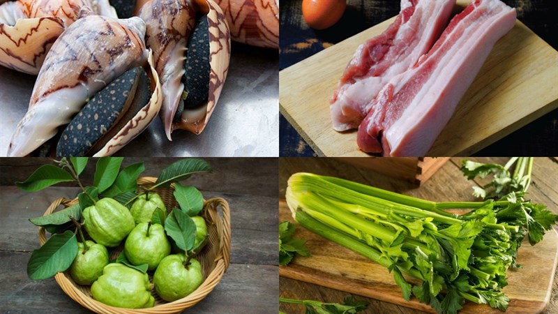 Nguyên liệu món ăn gỏi ổi tai heo và gỏi ổi ốc giác