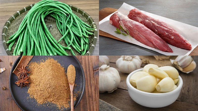 Nguyên liệu món ăn đậu đũa xào thịt bò và thịt heo