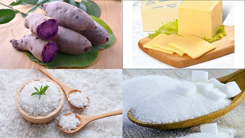 Nguyên liệu món ăn bánh khoai lang tím bọc phô mai nướng (ít calo), bánh khoai lang tím bọc phô mai chiên giòn
