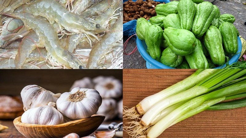 Nguyên liệu món ăn su su xào lòng gà và xào tôm