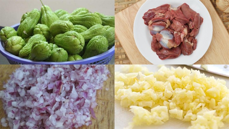 Nguyên liệu món ăn su su xào lòng gà và xào tôm