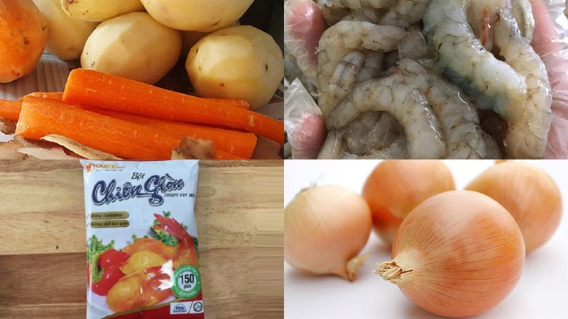 Nguyên liệu món ăn 2 cách làm bánh tôm khoai tây và bánh tôm hẹ
