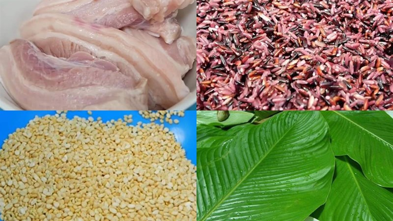 Nguyên liệu món ăn bánh chưng nếp cẩm nhân thịt heo
