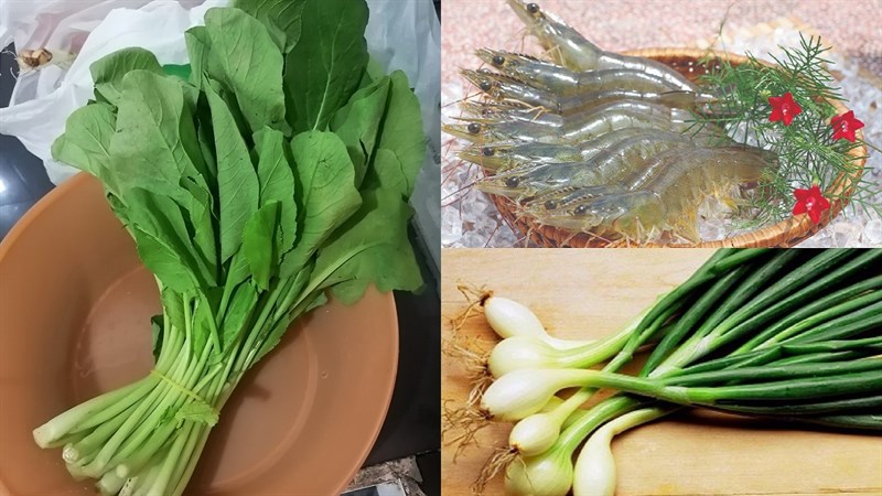 Nguyên liệu món ăn canh cải ngọt nấu tôm tươi