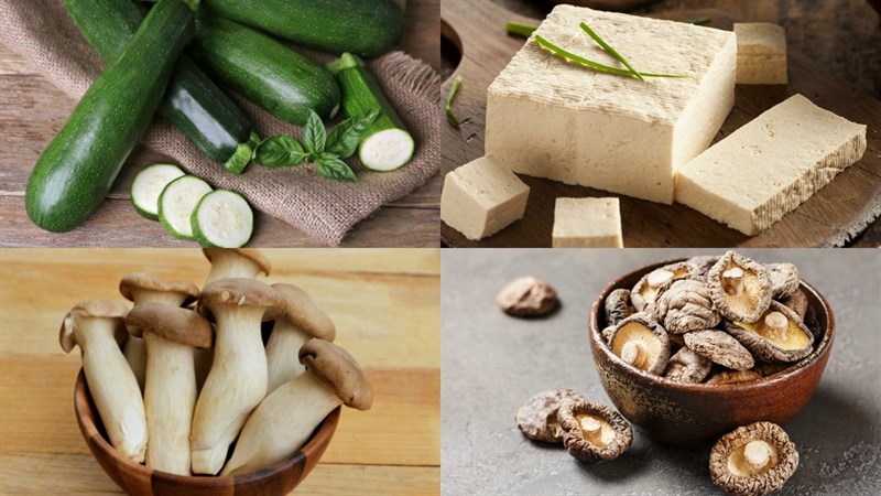 Nguyên liệu món ăn bí ngòi hấp thịt và hấp nấm