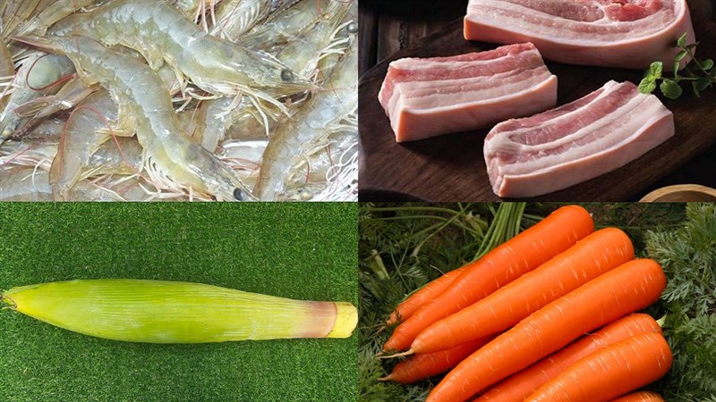 Nguyên liệu món ăn gỏi hoa chuối (bắp chuối) tôm thịt