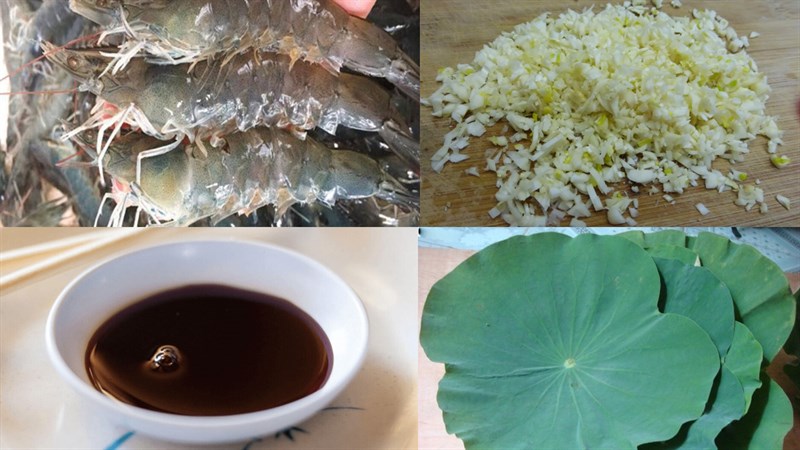 Nguyên liệu món ăn tôm hấp tỏi lá sen