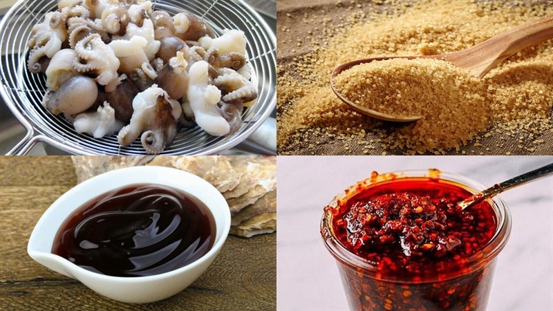 Nguyên liệu món ăn mực nướng với sa tế, muối ớt