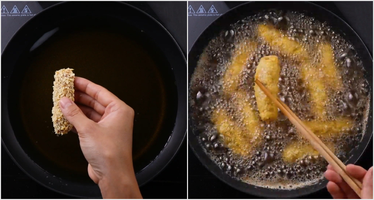 Bước 3 Chiên thịt bò Bò cuộn phô mai chiên xù