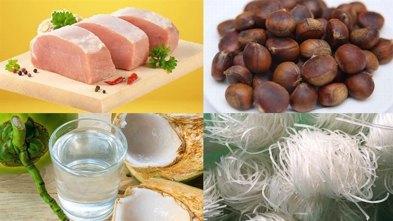 Nguyên liệu món ăn gà kho hạt dẻ và thịt heo kho hạt dẻ