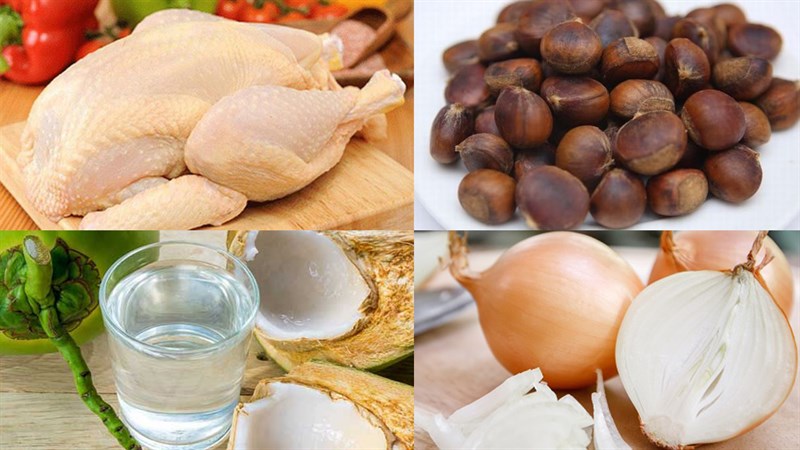 Nguyên liệu món ăn gà kho hạt dẻ và thịt heo kho hạt dẻ