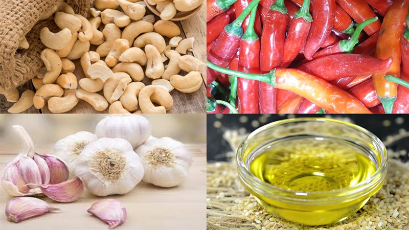 Nguyên liệu món ăn 2 cách làm hạt điều rang muối và rang tỏi ớt