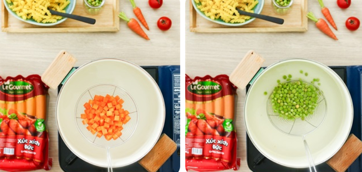 Bước 1 Sơ chế các nguyên liệu Nui xúc xích