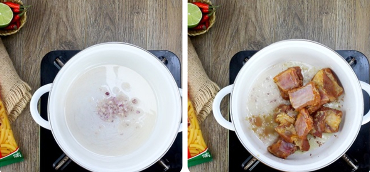 Bước 3 Nấu nước dùng Nui chả cua