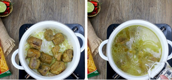 Bước 3 Nấu nước dùng Nui chả cua