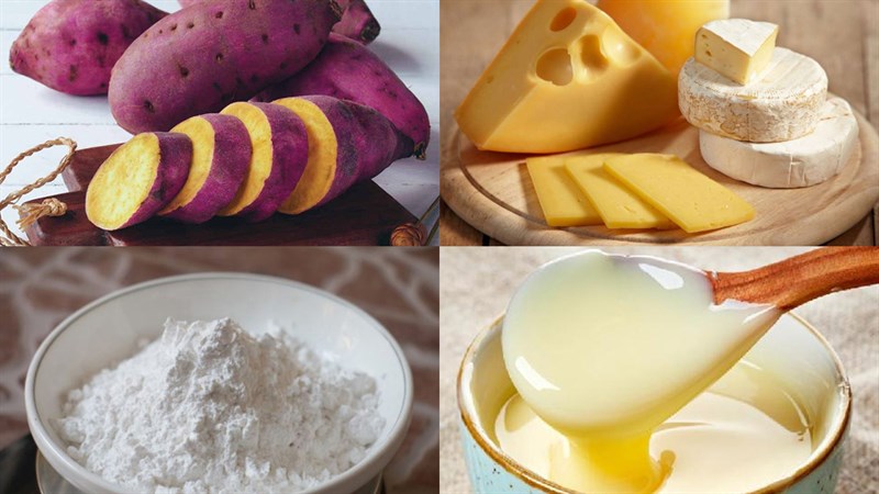 Nguyên liệu món ăn bánh khoai lang tím nhân phô mai bằng nồi chiên không dầu