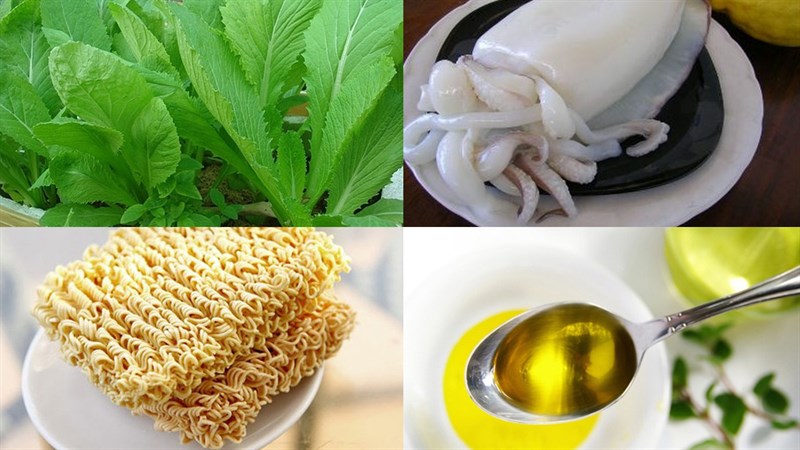 Nguyên liệu món ăn mì xào mực tươi, mì xào mực khô