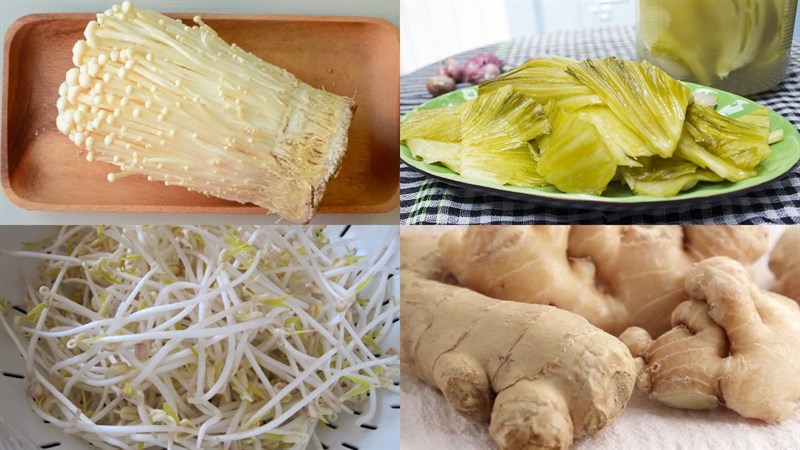 Nguyên liệu món ăn nấm kim châm xào chay, xào giá đỗ và xào bông cải