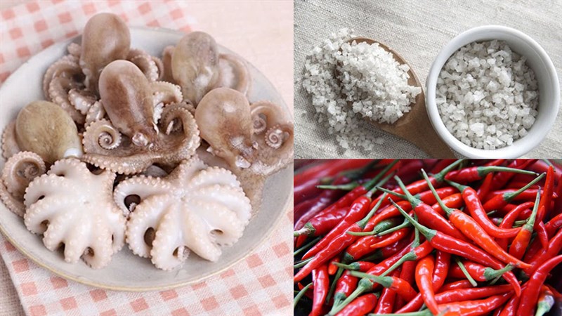Nguyên liệu món ăn bạch tuộc nướng muối ớt và nướng sốt cay