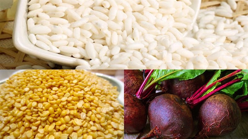 Nguyên liệu món ăn xôi củ dền nhân đậu xanh