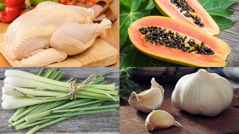 Nguyên liệu món ăn 2 cách nấu gà hầm sả củ cải và đu đủ