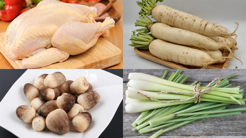 Nguyên liệu món ăn 2 cách nấu gà hầm sả củ cải và đu đủ